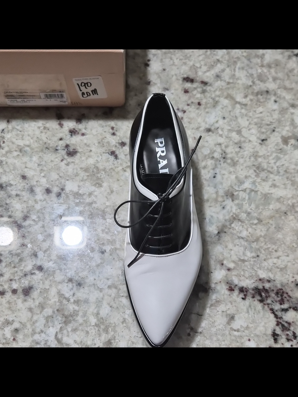 Prada Spazzolato Bicolore Platform Oxfords Black White Brogues 38.5 Box - Picture 11 of 16